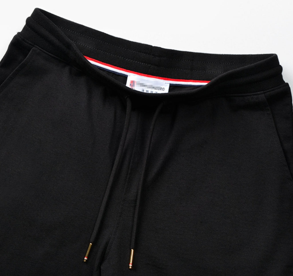 Thom Browne Style Men's Casual Sweatpants - Cotton Signature Four-Bar Detail
