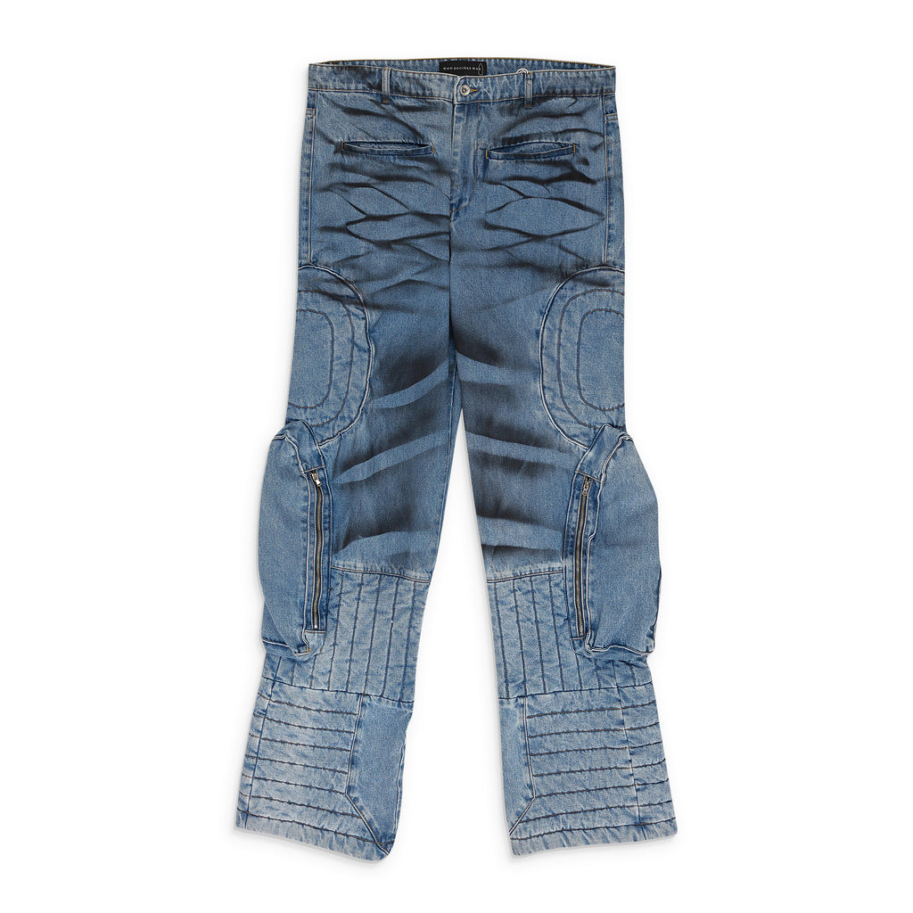 BLUE RAISED WINDOW DENIM PANTS