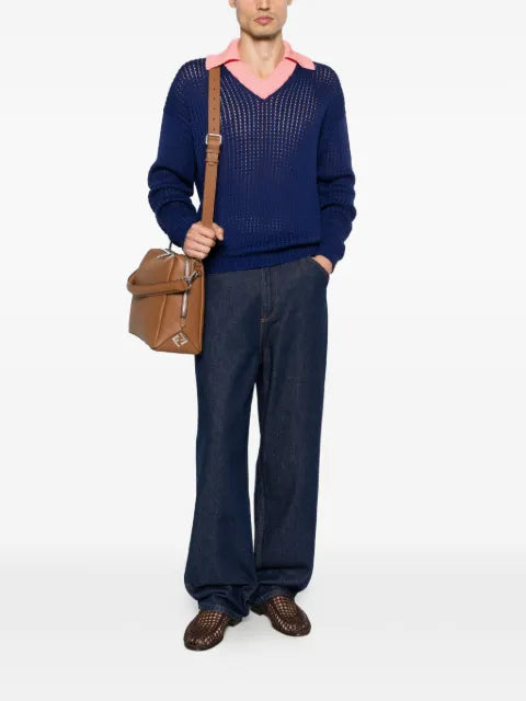 FENDI logo-patch open-knit sweater