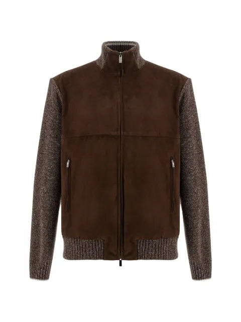 Paul & Shark suede-panelled zip-up bomber jacket