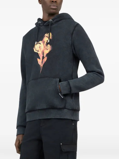 Roberto Cavalli rose-print cotton hoodie
