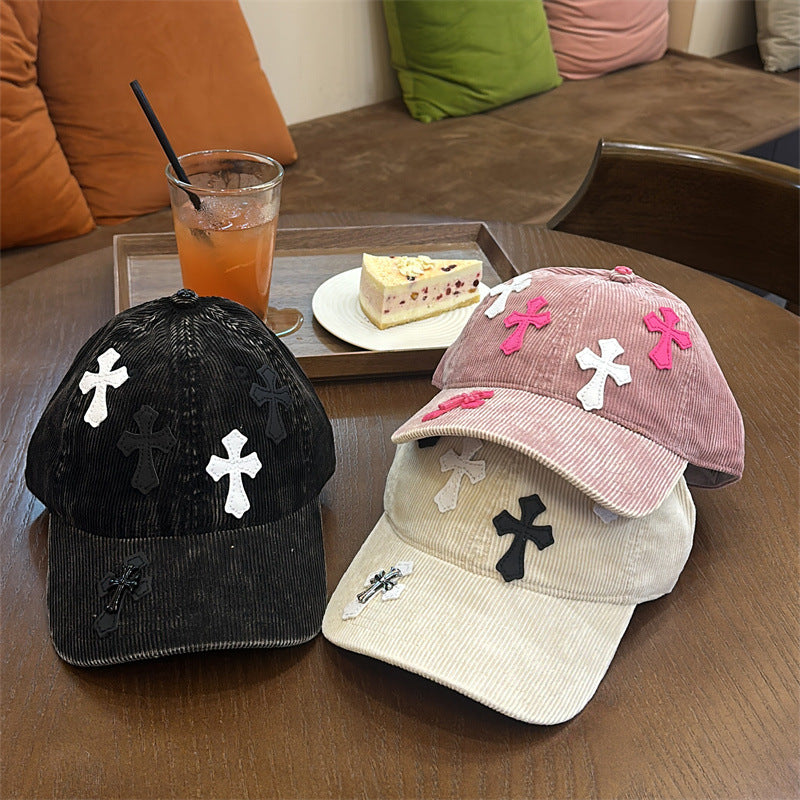 Corduroy Cross Patch Vintage Baseball Cap Streetwear Multi‑Style