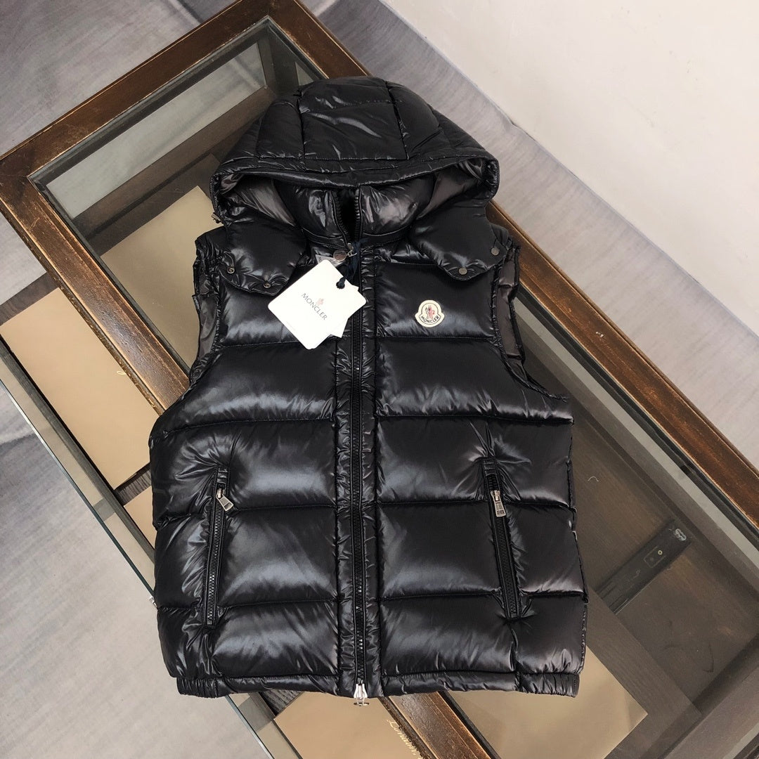 Moncler Black Glossy Hooded Puffer Vest