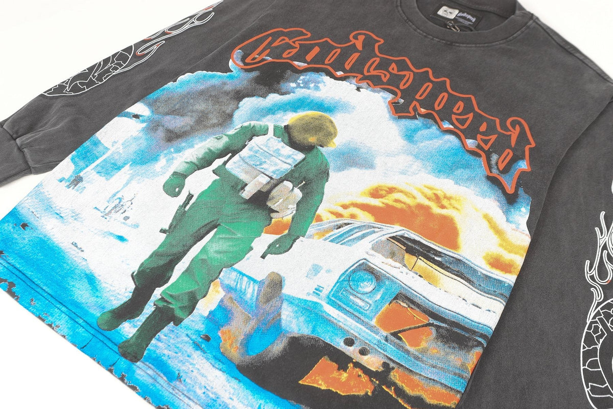Godspeed Washed Black Rock Graphic Long-Sleeve T-Shirt