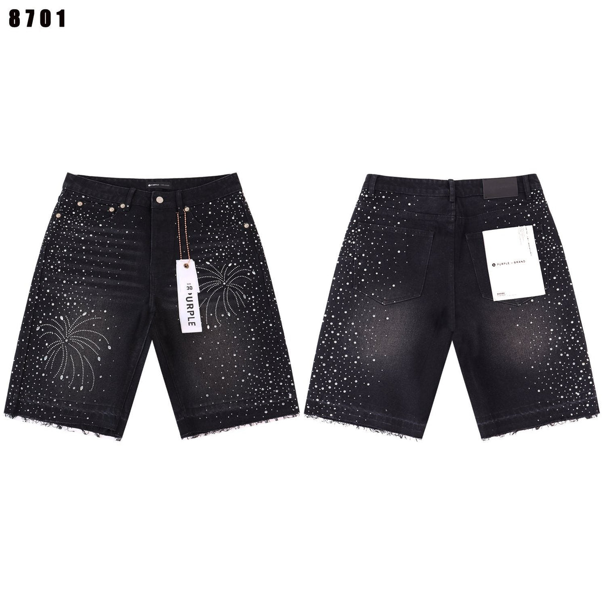 PURPLE Rhinestone Graphic Denim Shorts