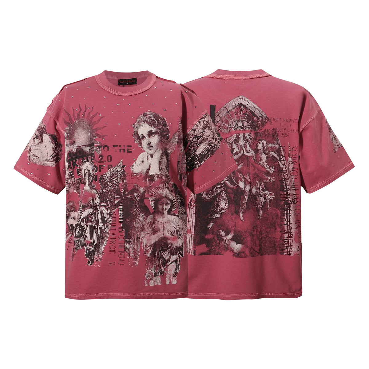 RARE PEACE Statues Rhinestone Graphic T-Shirt