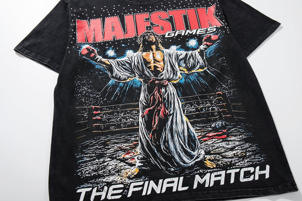 MAJESTIK Washed Black Graphic Short-Sleeve T-Shirt