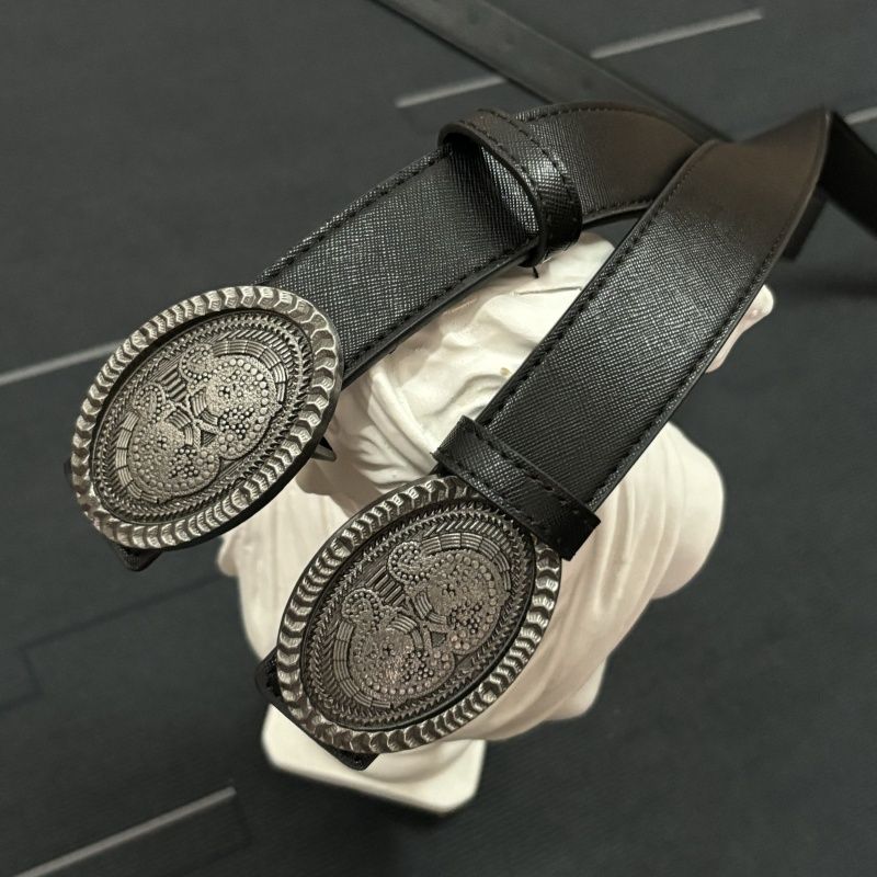 Wide Leather Belt Oval Dark Element Vintage Metal Buckle Waist Belt