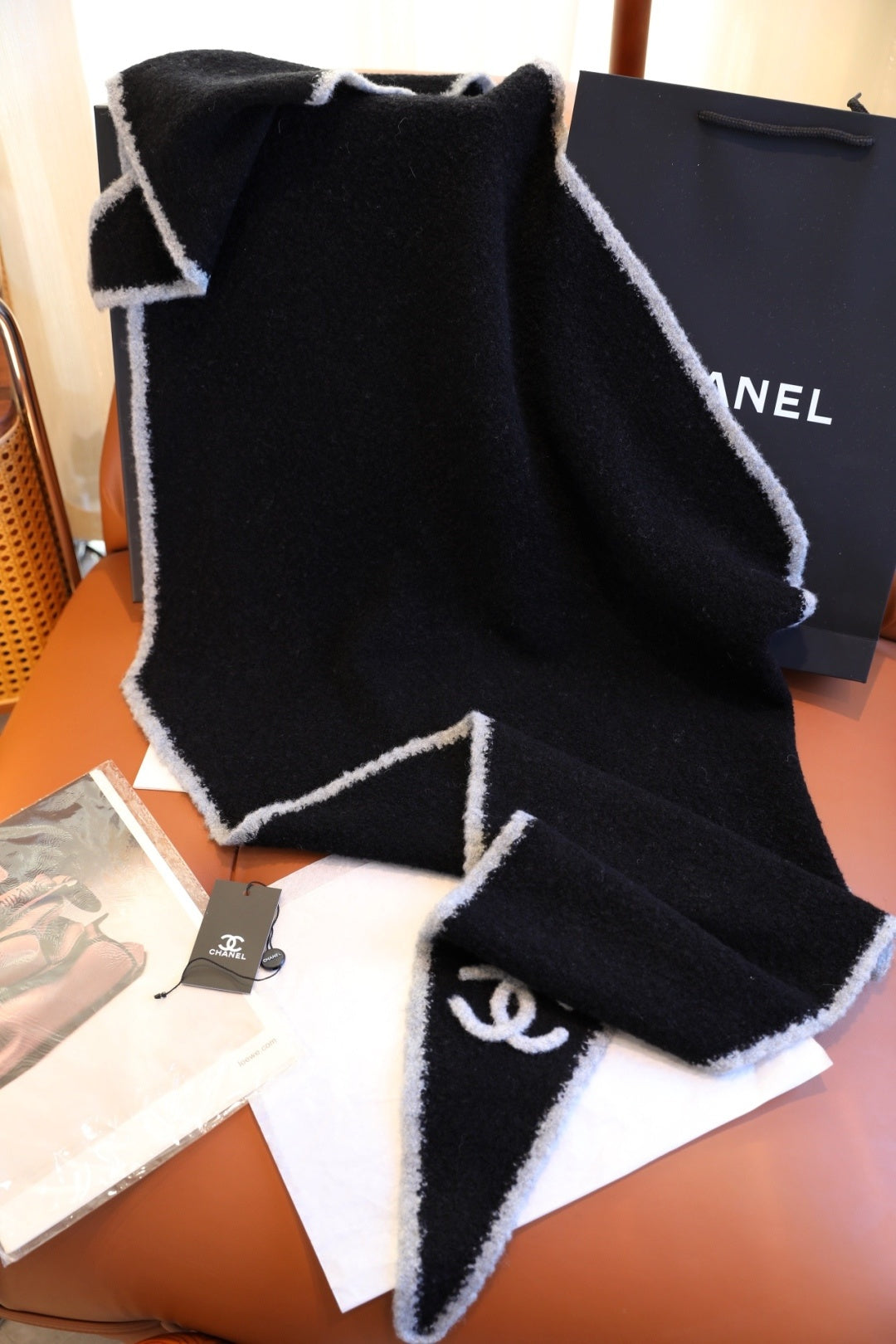 Chanel Style Fuzzy Triangle Knit Scarf
