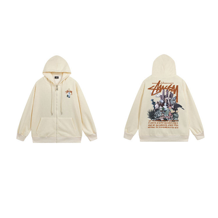 Stussy Hoodie Zip-Up Cardigan Fleece Hooded Sweater