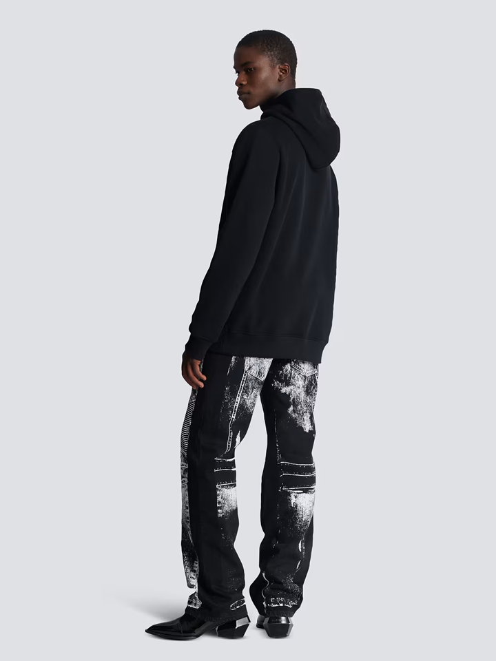 Balmain Flocked Script Logo Hoodie in Black