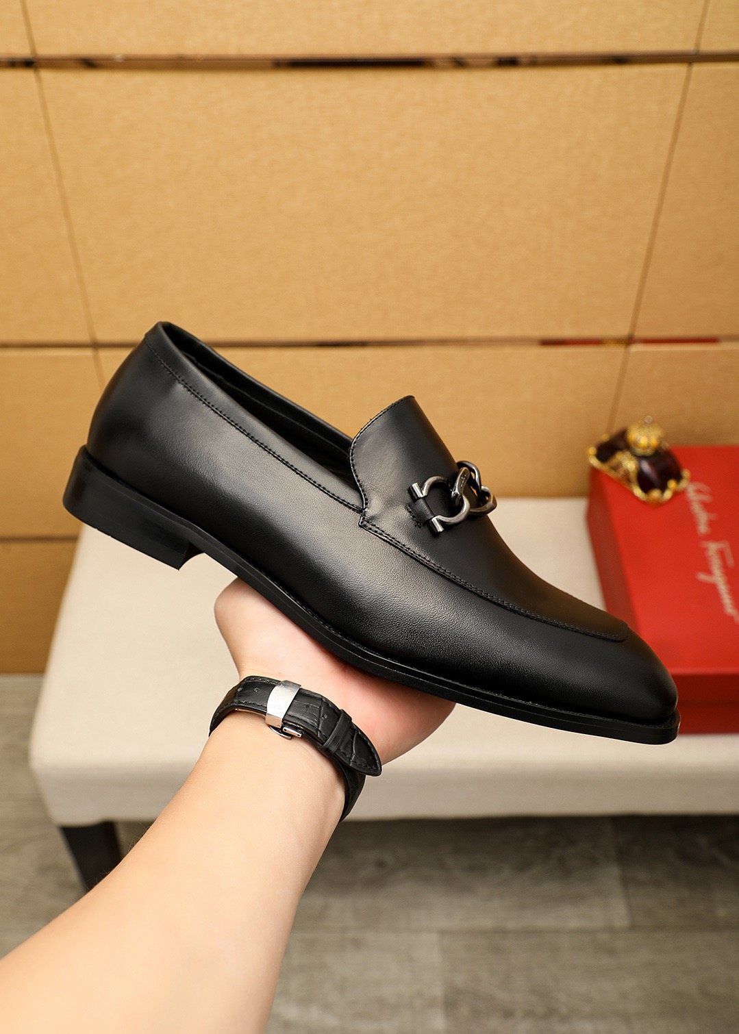 Ferragamo Black Leather Bit Loafers - Metal Bit Hardware