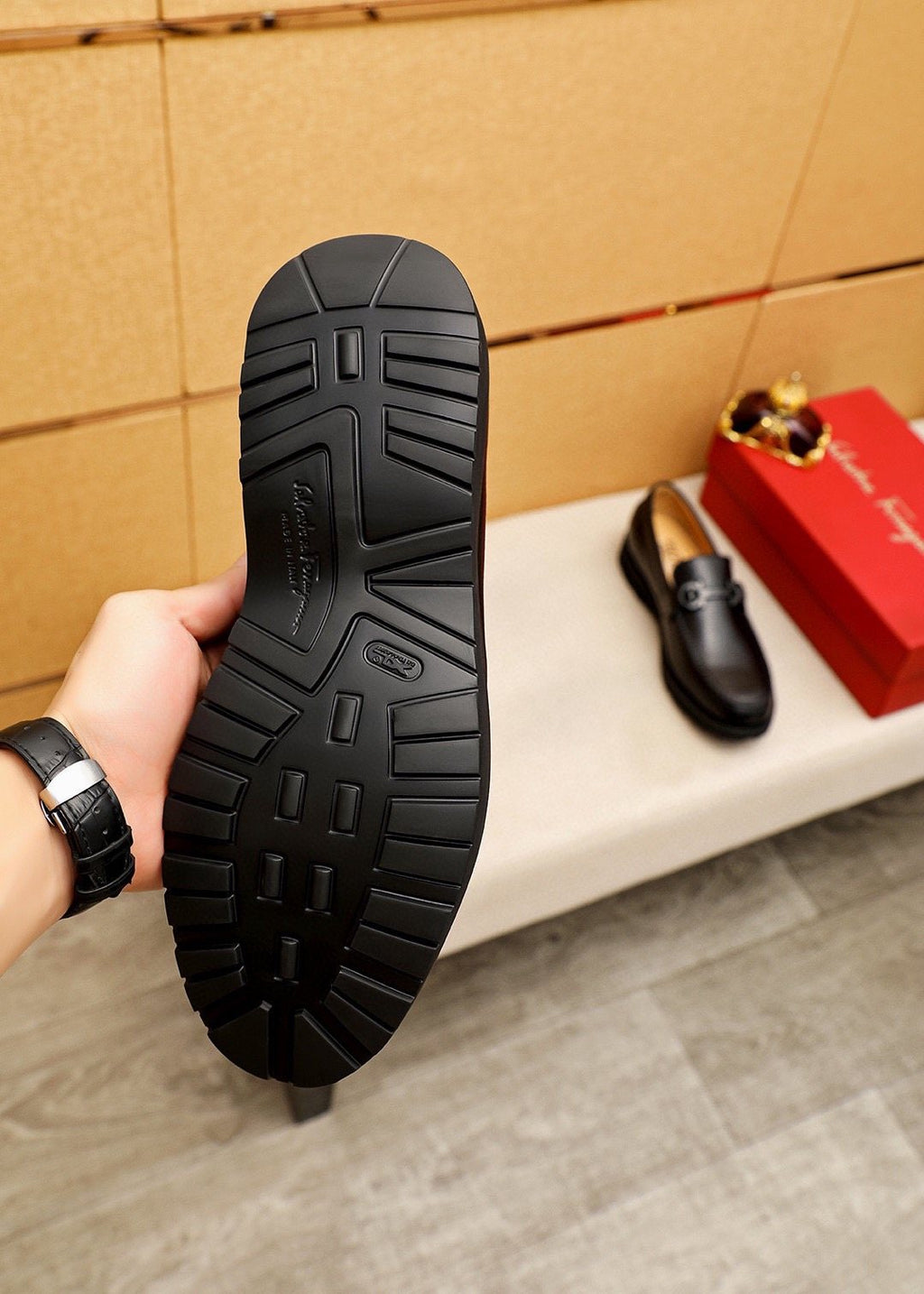 Ferragamo Black Textured Leather Slip-On Loafers