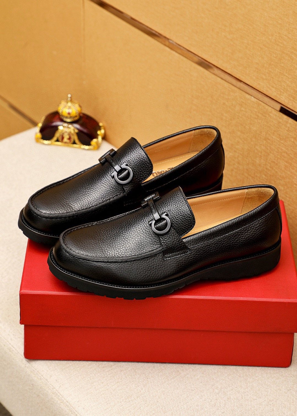 Ferragamo Black Textured Leather Slip-On Loafers