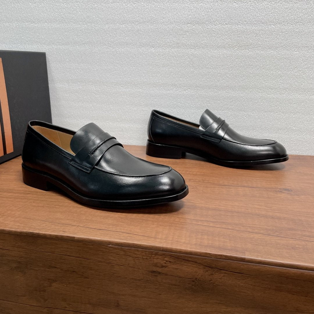 Zegna Men's Black Leather Strap Loafers