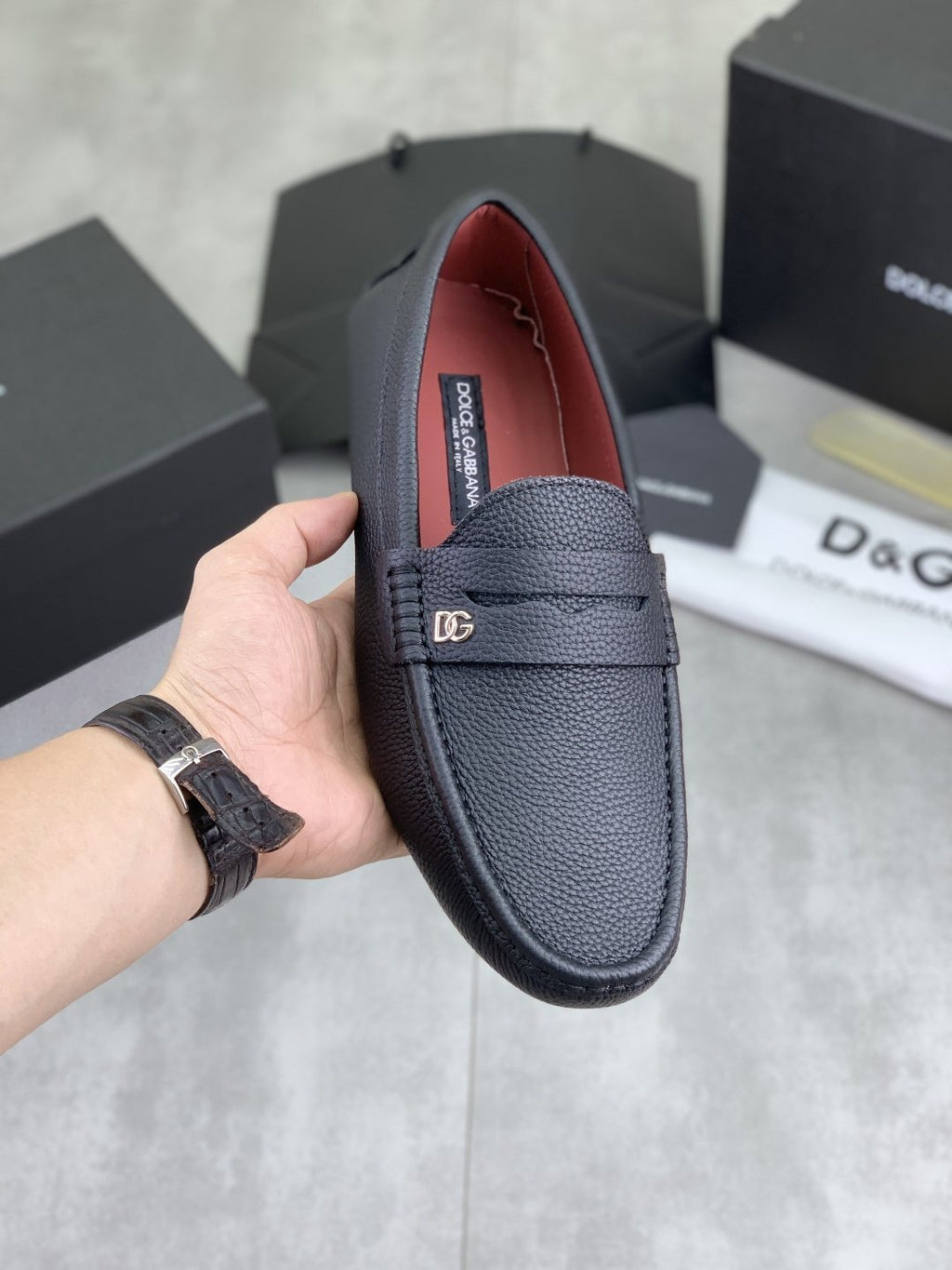 Dolce & Gabbana Dark Navy Apron-Toe Loafers