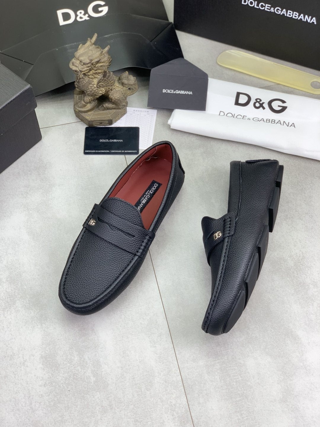 Dolce & Gabbana Dark Navy Apron-Toe Loafers