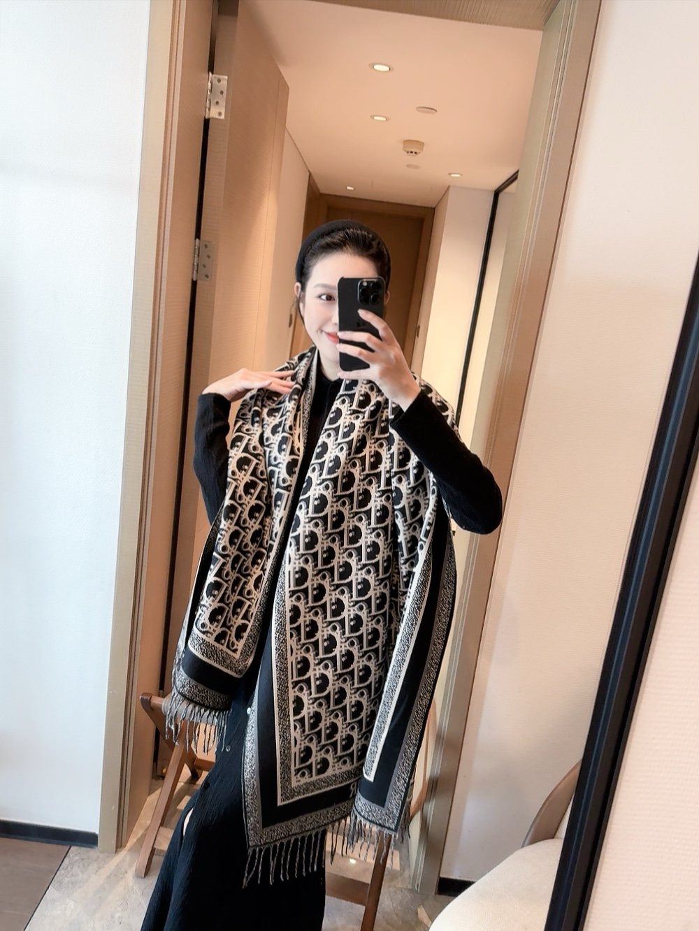 Dior Patterned Fringe Scarf
