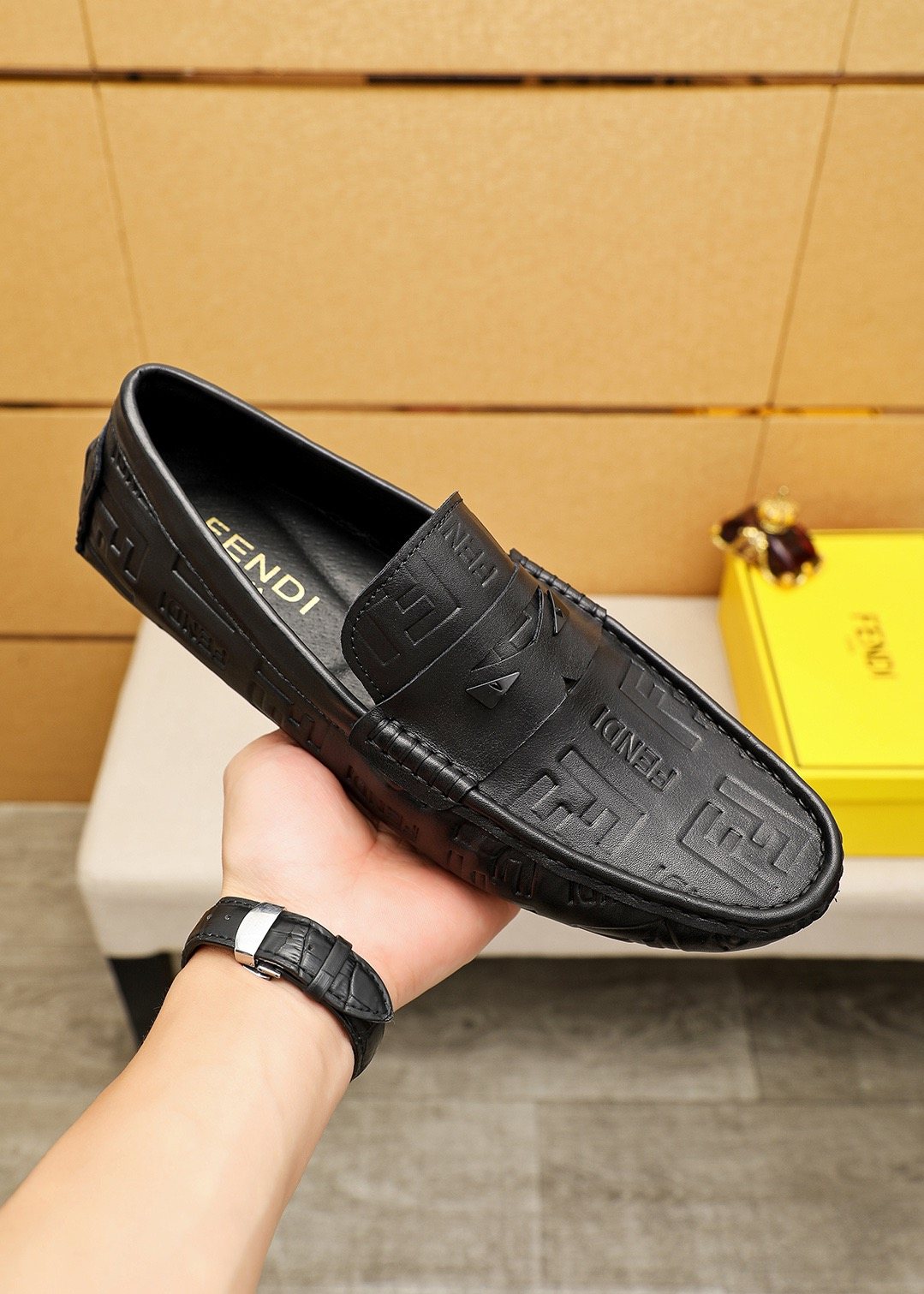 Fendi Black Embossed Loafers