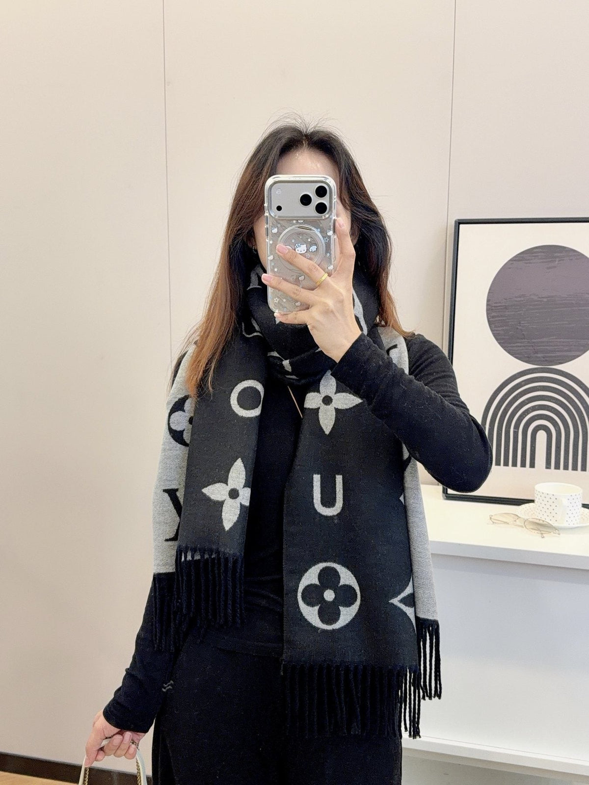 Louis Vuitton Black & Gray Patterned Scarf