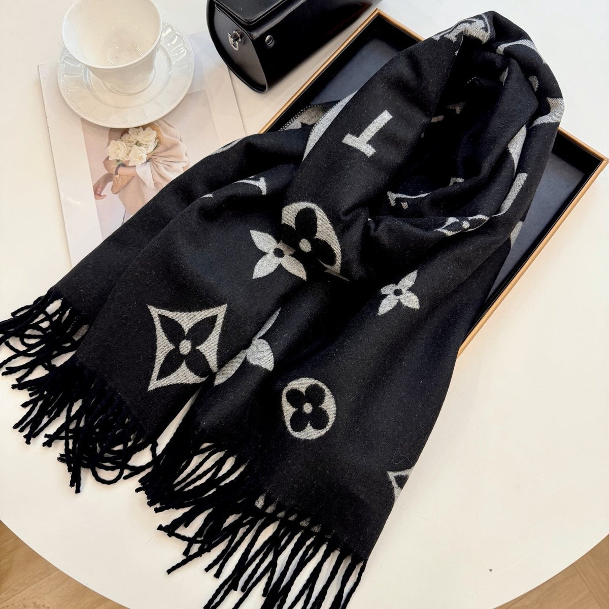 Louis Vuitton Black & Gray Patterned Scarf