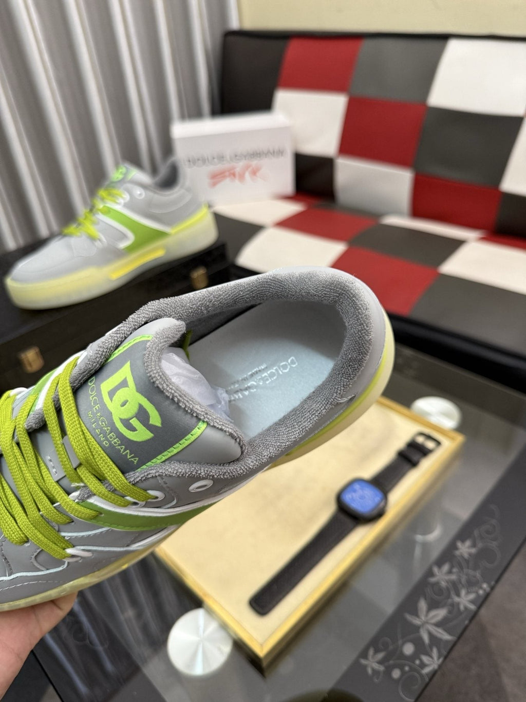 Dolce & Gabbana Lime Accent Low-Top Sneakers - Light Gray & Lime Green