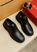 Ferragamo Black Leather Lug Sole Lace-Up Shoes