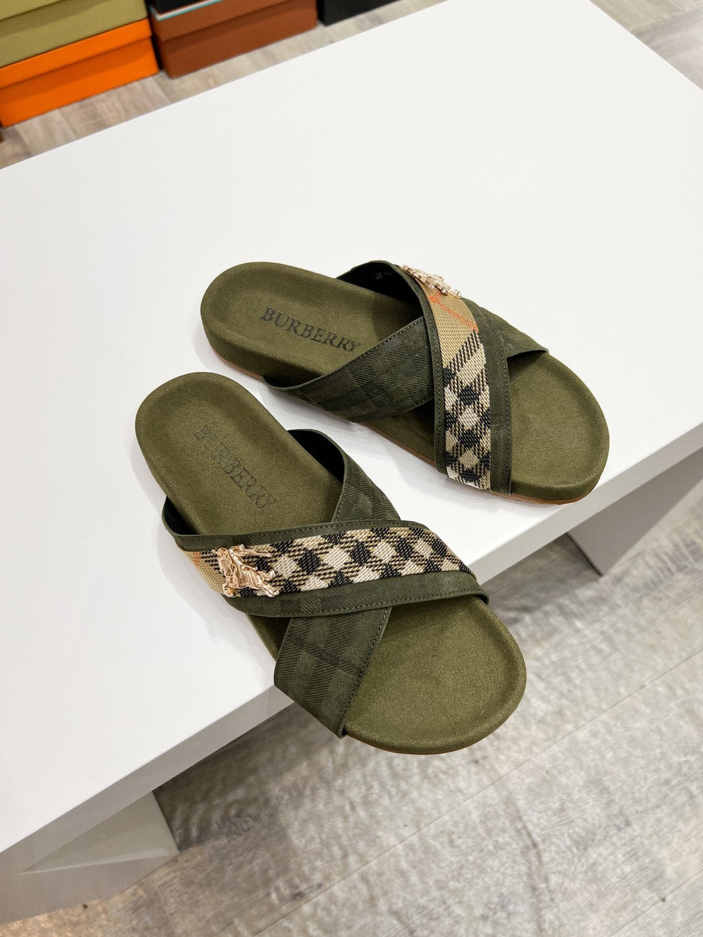 Burberry Men's Check Cross-Strap Slide Sandals