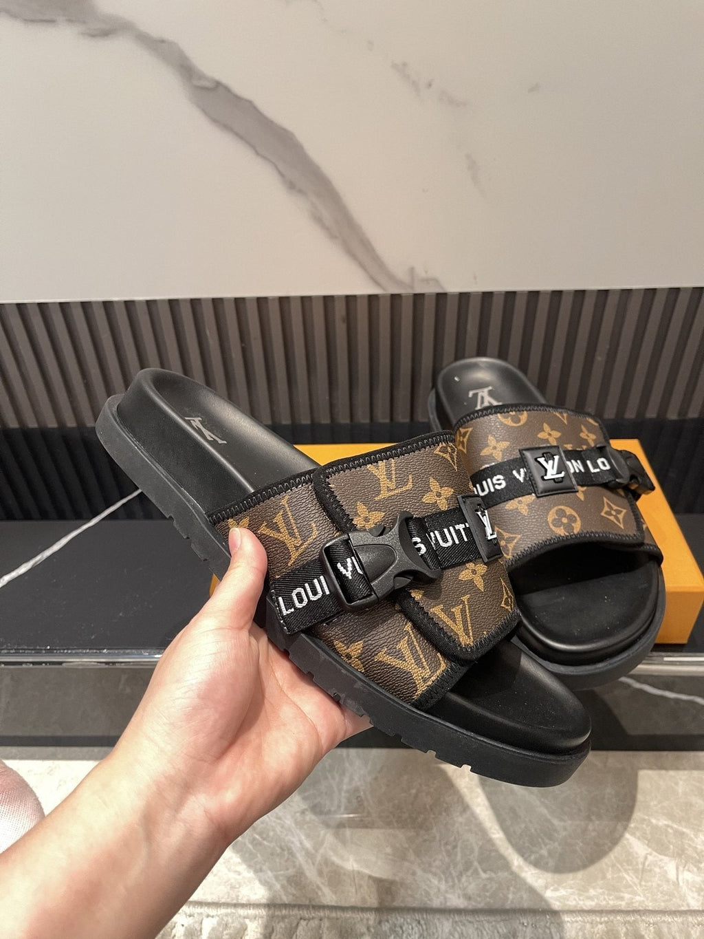 Louis Vuitton Monogram Double-Strap Slide Sandals
