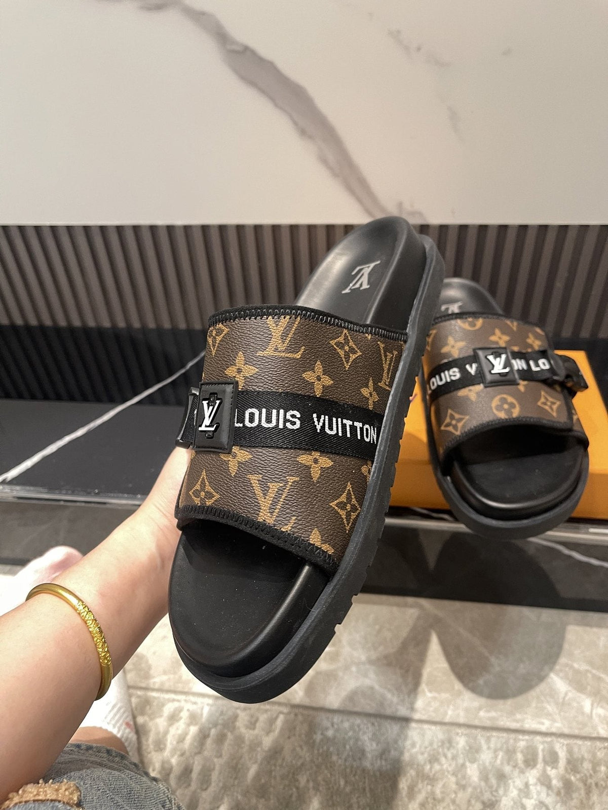 Louis Vuitton Monogram Double-Strap Slide Sandals